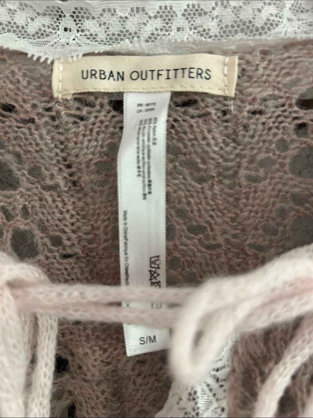 Urban Outfitters Taupe Crochet Tie-Front Shrug with Cream lace Trim - Picture 2 of 6